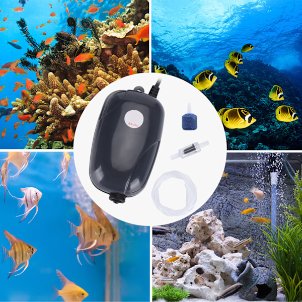 HT RS-290 Luftpumpe for akvarier med ferskvann og saltvann med EU-plugg (220V)
