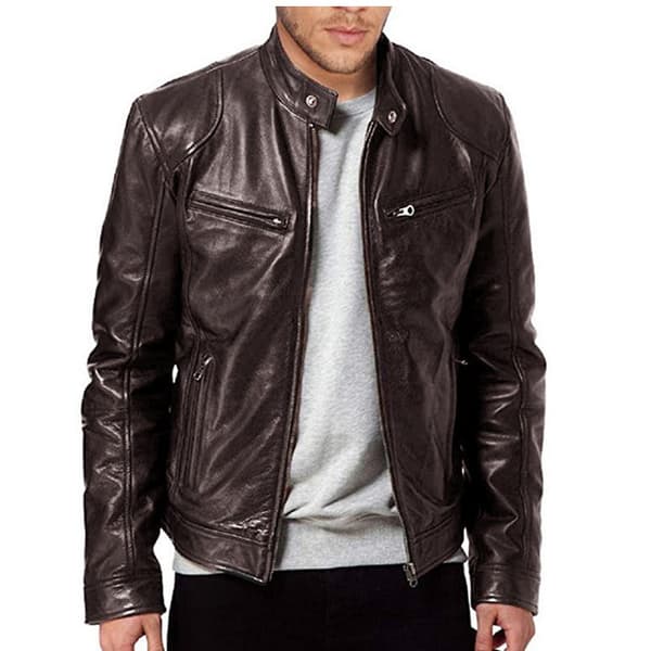 【DT】Herre læder bikerjakke brun Brown XL