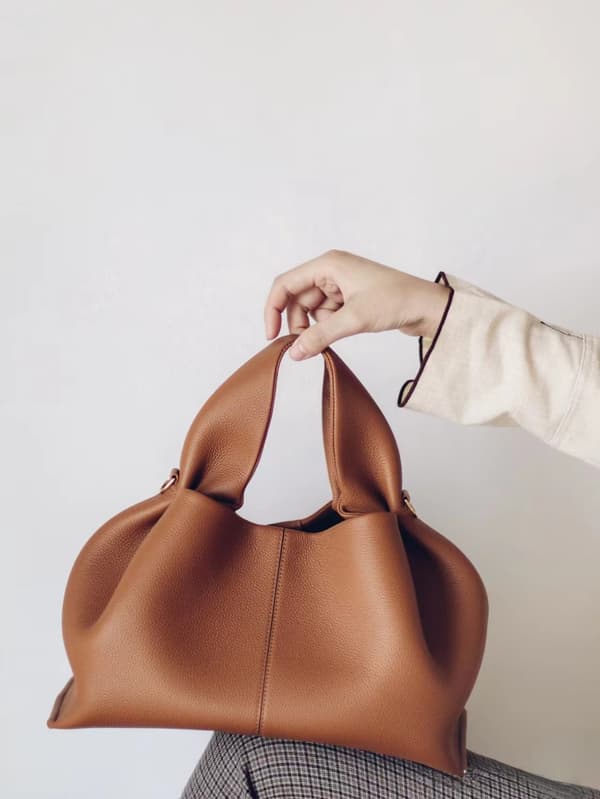 Polene Cloud Bag, Genuine Leather, Niche Crossbody Dumpling Bag, Number, Versatile Handbag/Shoulder B silverware gray