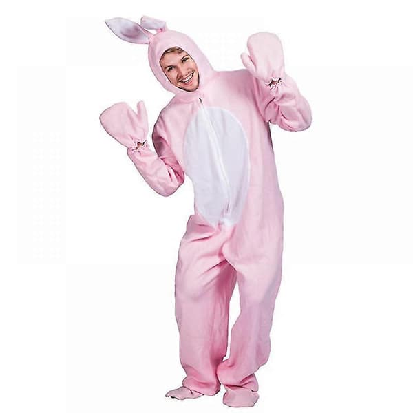 Vaaleanpunainen pupuasu aikuisille, eläinpyjama, juhla-asu