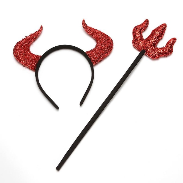2 stk Halloween paljett Devil Pannebånd Pinnesett Devil Horn Pannebånd Devil Hairband Halloween Devil kostymetilbehør til halloweenfester og djevel