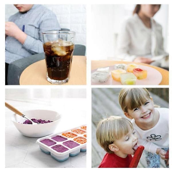 14-rutiga isbitsformar i silikon med lock DIY-öken cocktail juice maker fyrkantiga isbitsformar Blue