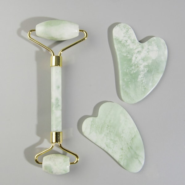 Naturlig Jade Face Roller Gua Sha Scraper Set Guasha massageverktyg Emerald C