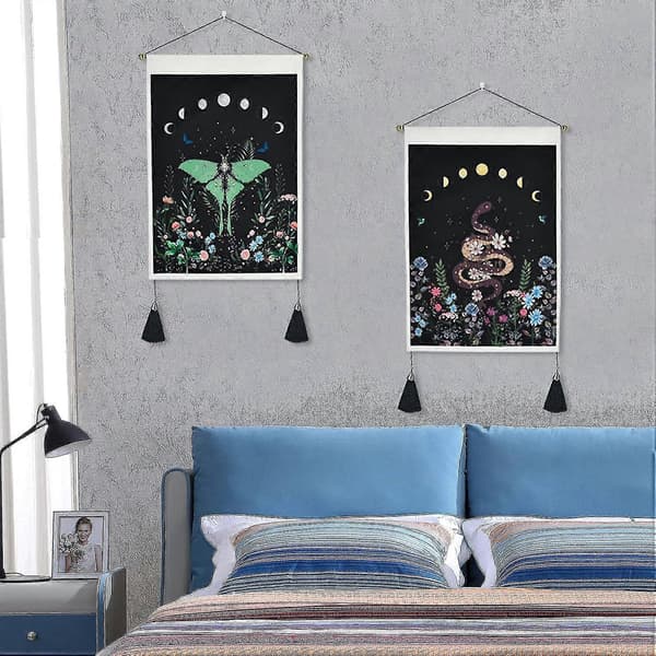 2PC Gobeläng Blommor Malar och Ormar Gobeläng Vardagsrum Sovrum Rumsdekoration Väggbonad Gobeläng 2PC