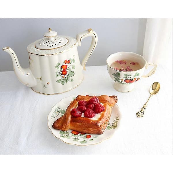 Fransk Retro Tekanna Kaffeservis Guld Kant Kopp Fat Blomma Stor Tekopp Engelsk Eftermiddagste Kopp