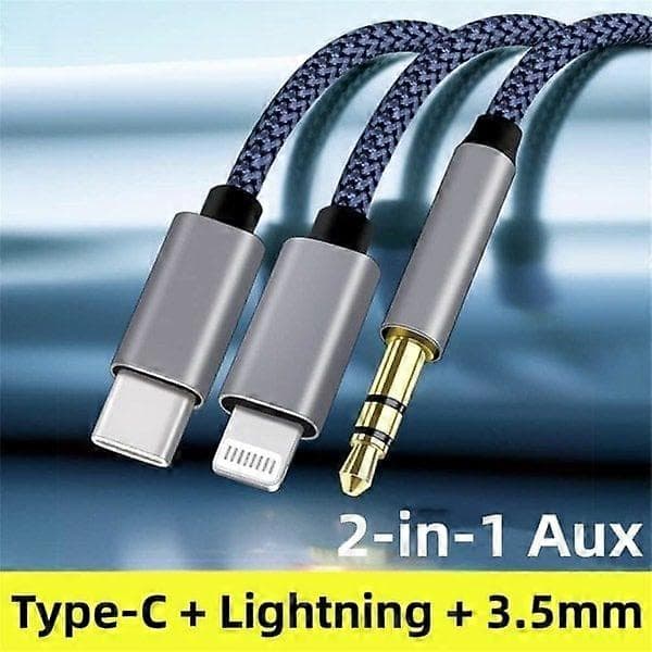 Flettet Nylon USB C & Lightning til 3,5 mm Jack Audio Adapter Aux Kabel