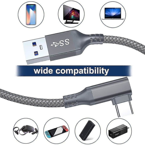 För Oculus Quest 2 Link-kabel 5m USB 3.0 snabbladdningskablar Silver 5M
