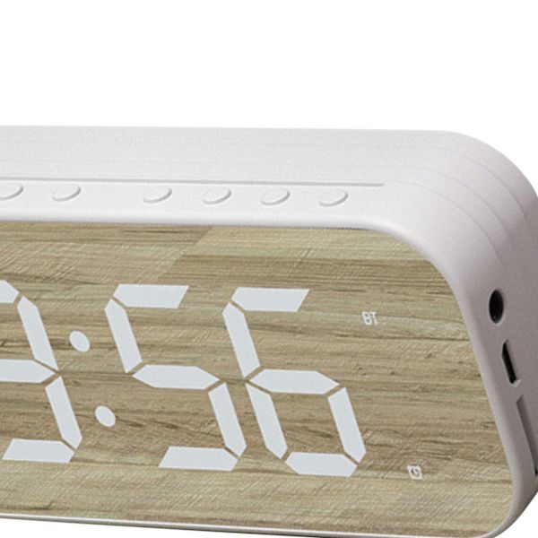 Bluetooth-högtalare Väckarklocka med Spegel Digital Display för Sovrum Kontor Vit