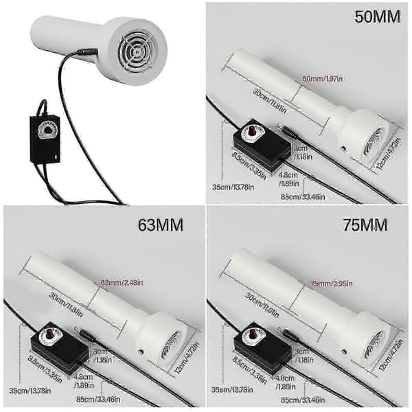 Inline Kanalventilator 50mm/63mm/75mm Luftventilationsforstærker til Loftsrum Badeværelse Køkken Stille Drift 63mm