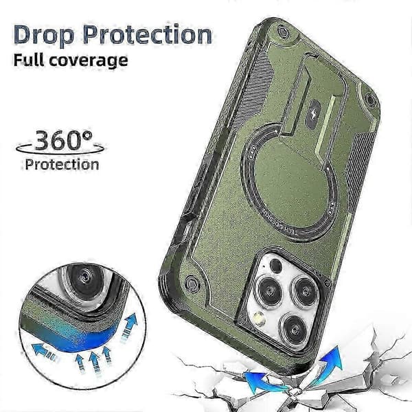 MagSafe-kompatibelt TPU+PC Kickstand Telefoncover med Rem til iPhone 16 Pro Max Multicolor Army Green