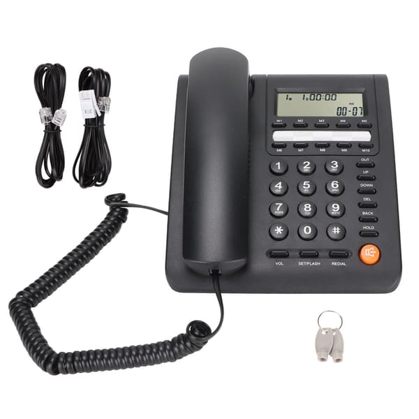 Fastnettelefon med ledning, 16-bit LCD-display, 3 alarmer, opkaldshukommelse, sort