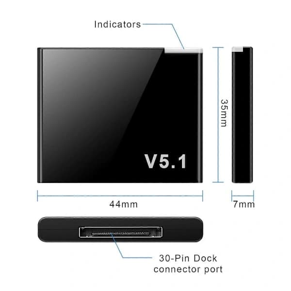 [DT]I-WAVE 30-bens Bluetooth 5.1 Audio Receiver Mini Trådløs Adapter til iPhone og iPod med 30-bens jack og analog højttaler.
