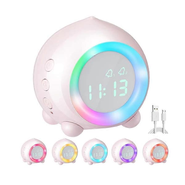 LED digital väckarklocka nattlampa termometer display bluetooth applikationskontroll Smart väckarklocka Pink