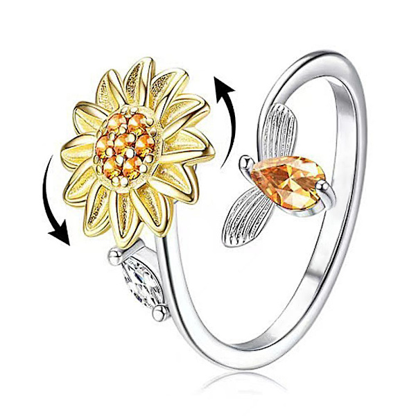 Solros Fidget Ring för kvinnor Justerbar Open Band Ring