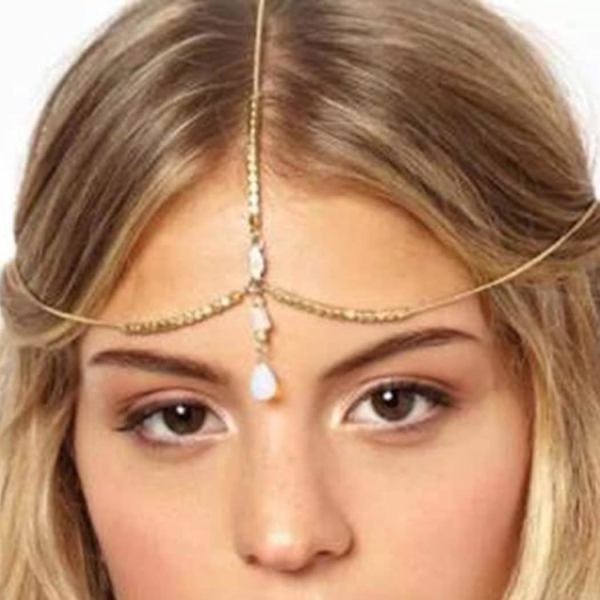 Boho Head Chain Bröllopshuvudstycke guld Pannband Bröllop