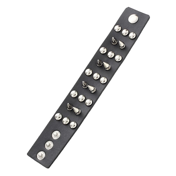 Metal Läder Armband Män Med Spikes Dubbade Svart