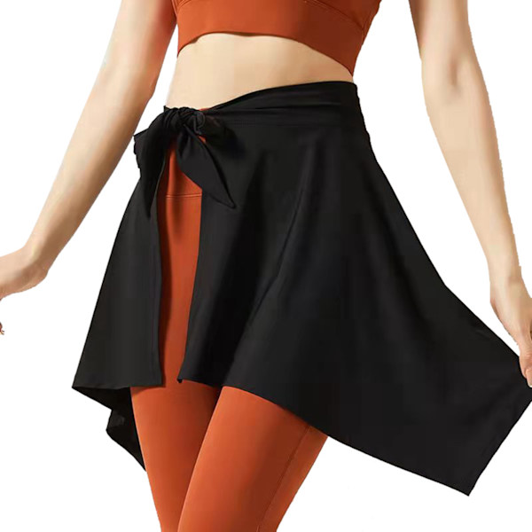 Yoga Tennisskørt: Et-delt blødt polyester cover-up til fitness, absorberende og snørebåndsdesign, sort, one size