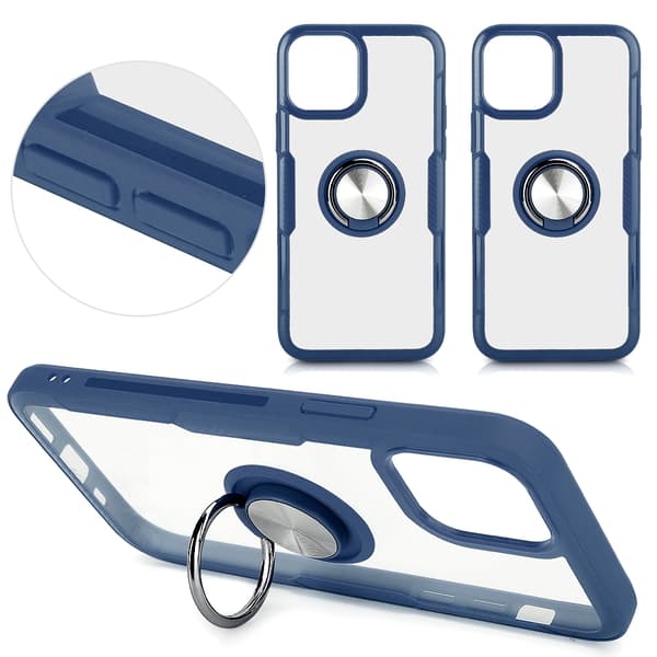 3 st 6,7 tums transparent stötsäkert telefonfodral med ringstativ för iPhone 12 Pro Max Azurblå