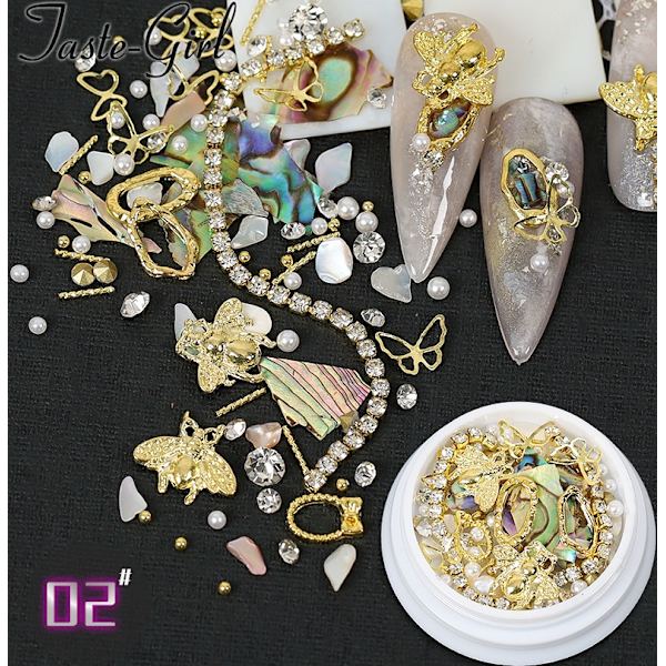 4-pack Shell Nail Art Pearl Diamond Metal Chain Set 05+02+03+04