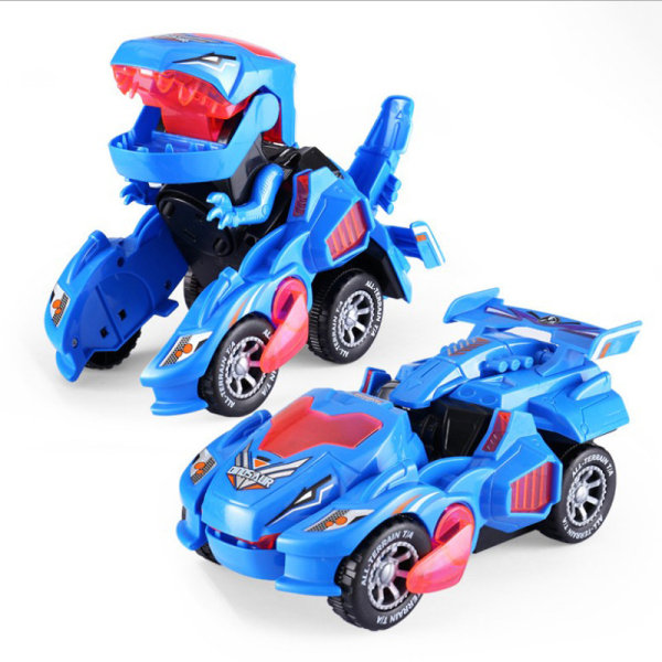 Leksaksbil automatisk transformerande dinosaurie med ljus och mu Blue