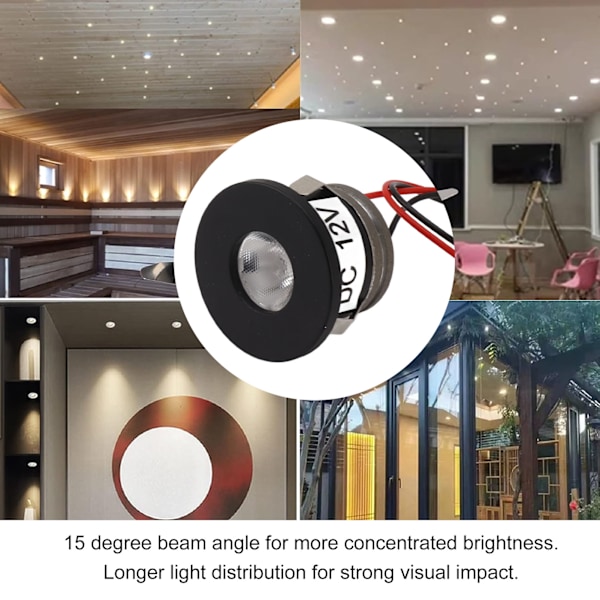 2 st 15° 1W Mini LED Spotlight, 80LM för Smyckesdisplay, 12V DC Infälld Belysning