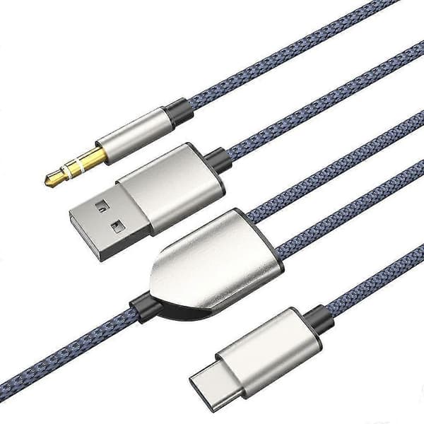 [DT]Split 2 Type C til USB A 3.5mm Aux Kabel Stereo Hifi Lyd til Bilhøjttalere -aa Blue
