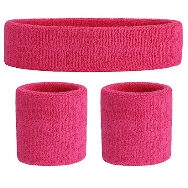 Bomull Pannband handledsskydd 3-delat set för träningslöpning rose Red