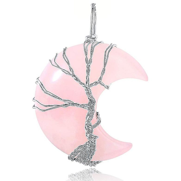 Elämänpuu lankaan kääritty Crescent Moon riipus Reiki parantava kristallikivi Luonnollinen jalokivi kvartsikorut naisille