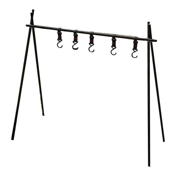 Vikbar triangulär campinghylla i aluminiumlegering med 5 krokar, liten storlek, svart