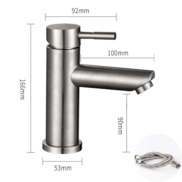 Borstad badrumshandfat blandare i rostfritt stål Straight nozzle + 60cm hose
