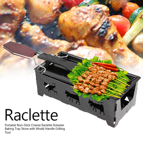 Bærbar Non-Stick Raclette Grillpanne med Trehåndtak for Enkel Matlaging og Servering