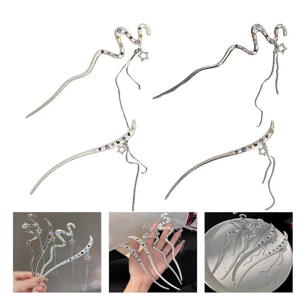 Mångsidiga bröllopshårpinnar med färgglad zirkon, trendig ormformad stor hårnål för kvinnor, semesterhåraccessoar Silver S shape