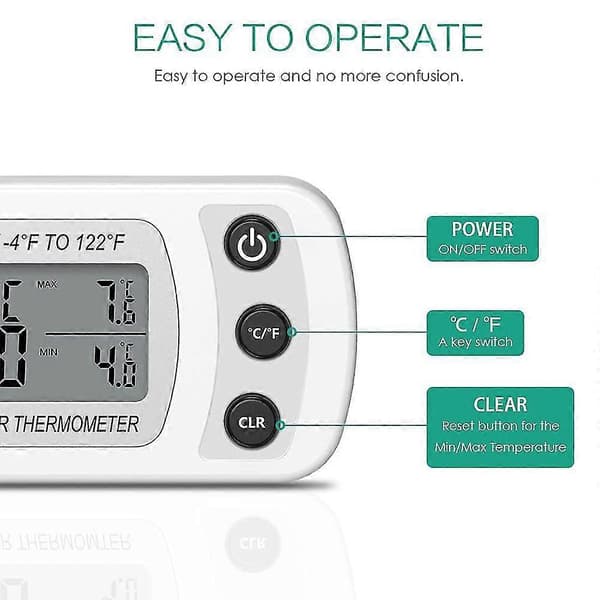 Vattentät kylskåpstermometer, digital frysrumstermometer White