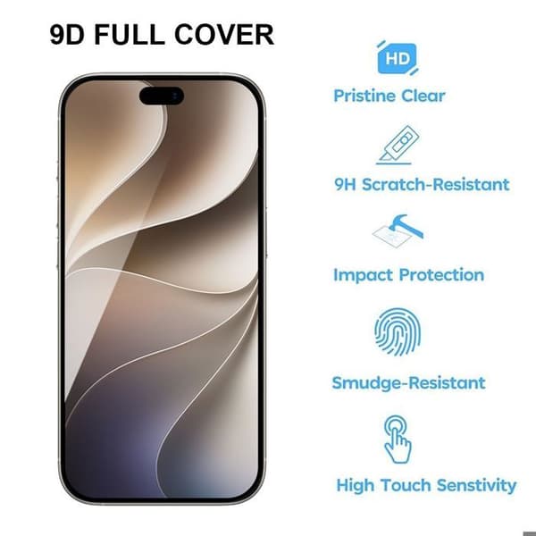 4 Fuldglas til iPhone 18 Pro Max, Stødsikker og Ridsefast med Sort Kant Transparent