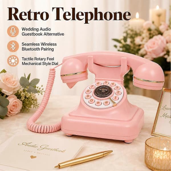 Retro Bluetooth-telefon for bryllupsmottakelsesdekor med trådløs håndsettfunksjon Black 1pcs