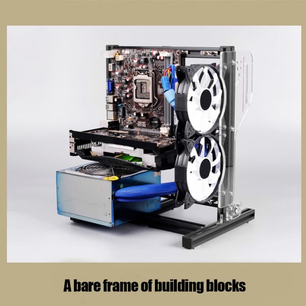 Aluminium Open Frame ATX M-ATX ITX Bundkort Lodret Stativ Sort