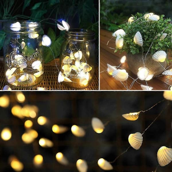 【DENGTU】Ocean Real Seashell 2 cm (h) 40 LED String Lights 4.22 m Battery Operated Waterproof Warm White With Timer And Remote Control For Beach Theme Decor B