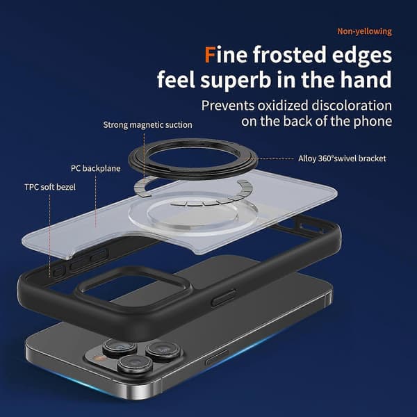 For iPhone 13 Pro PC+TPU telefondeksel kompatibelt med MagSafe støtteben bakdeksel White
