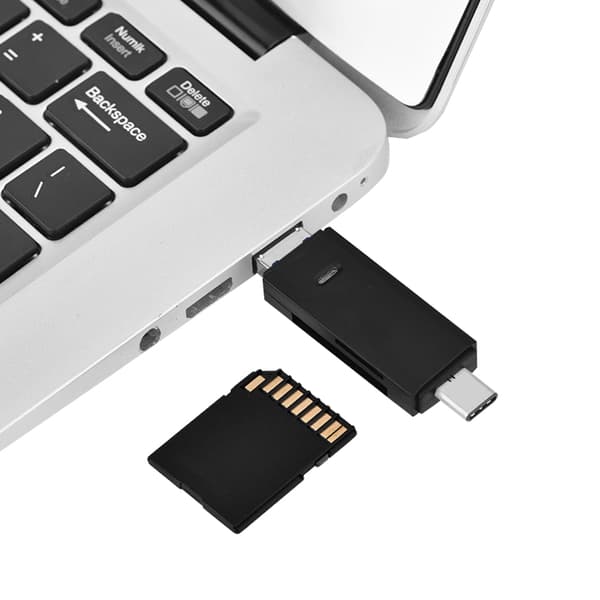 3 i 1 Typ C Micro USB OTG Minneskortläsare Svart
