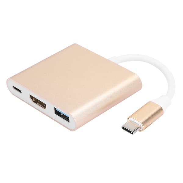 3-i-1 USB C til HDMI Adapter Konverter Gull Metallkabinett