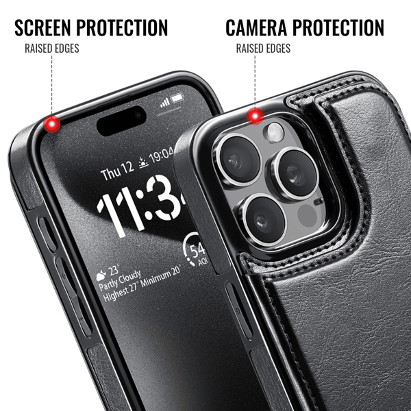 Til iPhone 16 15 Pro Max Plus PU Læderetui Stativ Kortholder, Dobbelt Magnetlås og Slidstærkt Stødsikkert Beskyttelse iPhone15Plus