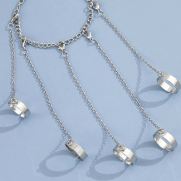 Silver Alloy Stackable Chain Finger Rings Bracelet - Punk Gothic Cool Justerbar Kedja Kombination