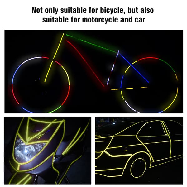2 Rullar Gul Cykel Cykling Reflex Säkerhet Hjul Dekal Rand Tejp