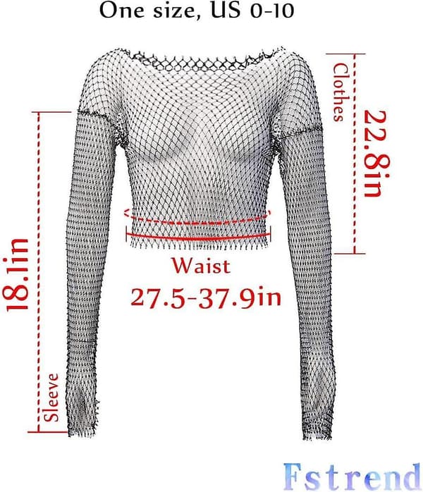 Dame Mesh Body Chains Rhinestone Langærmet Gennemsigtige Toppe