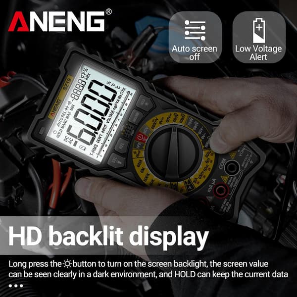 Digitalt multimeter 6000 tellinger AC/DC spenning strøm motstand kapasitans Black