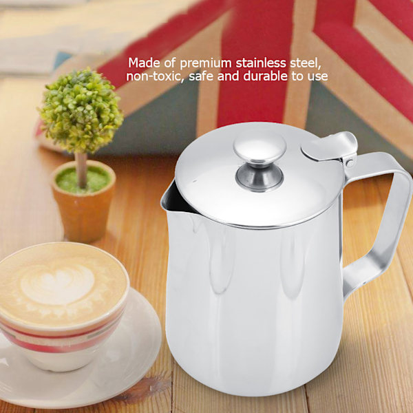 Melkekanne i rustfritt stål med lokk for Latte Art – 350 ml kaffekopp