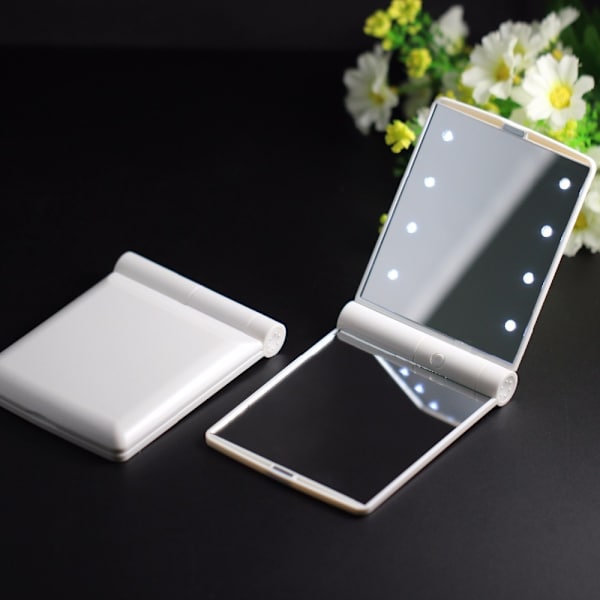 8 LED Makeup Mirrors Cosmetic Compact Pocket Mirror vit white