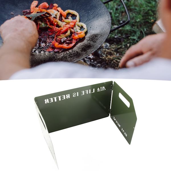 Bärbart Utomhus Camping Kök Vindskydd Vikbart Metall Vindblock Armégrön