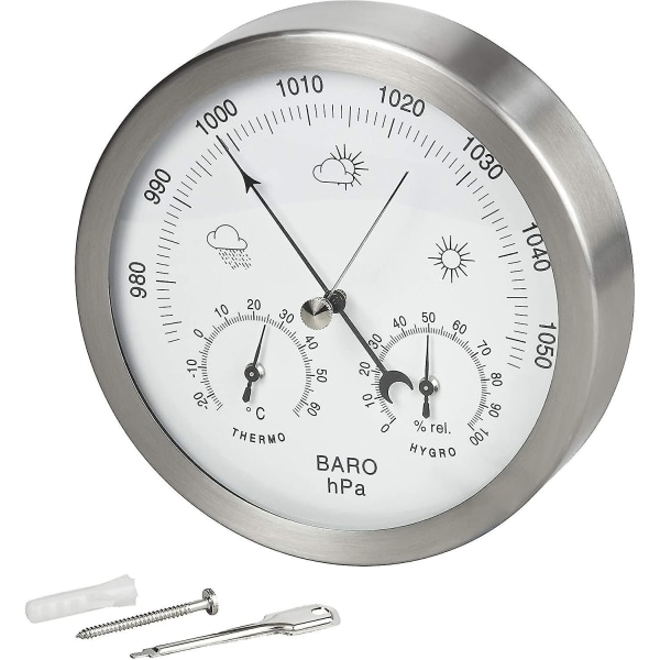 Barometer väderstation 3-i-1 ram 14 Cm termometer Silver