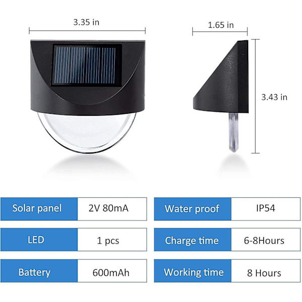 Solar staket ljus, 6-pack vattentät LED utomhus väggbelysning